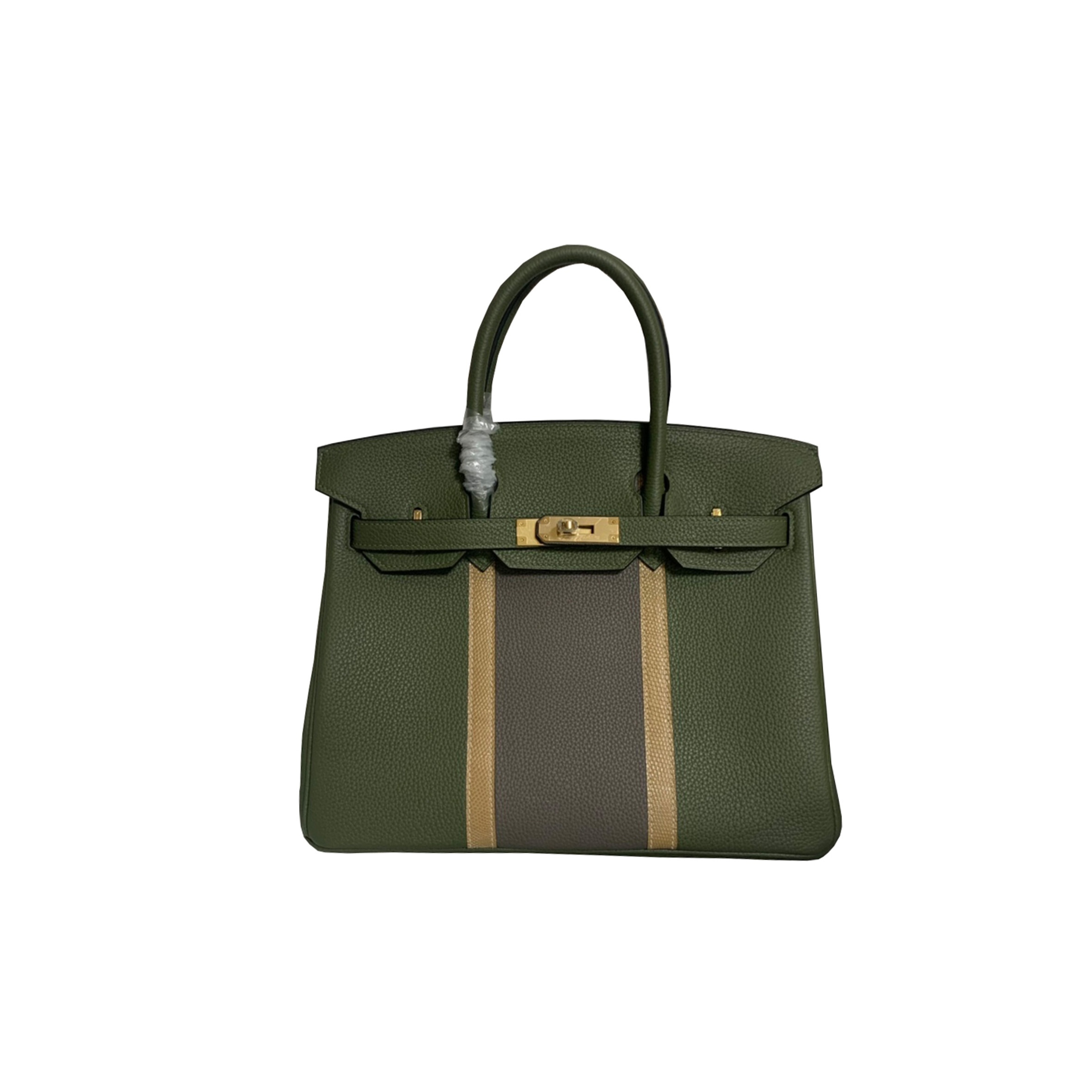 HERMÈS BIRKIN 30 TOGO LEATHER JUNGLE GREEN PEWTER GREY APRICOT LIZARD GOLD BUCKLE BAG H028365CC18 (30*23*15cm)